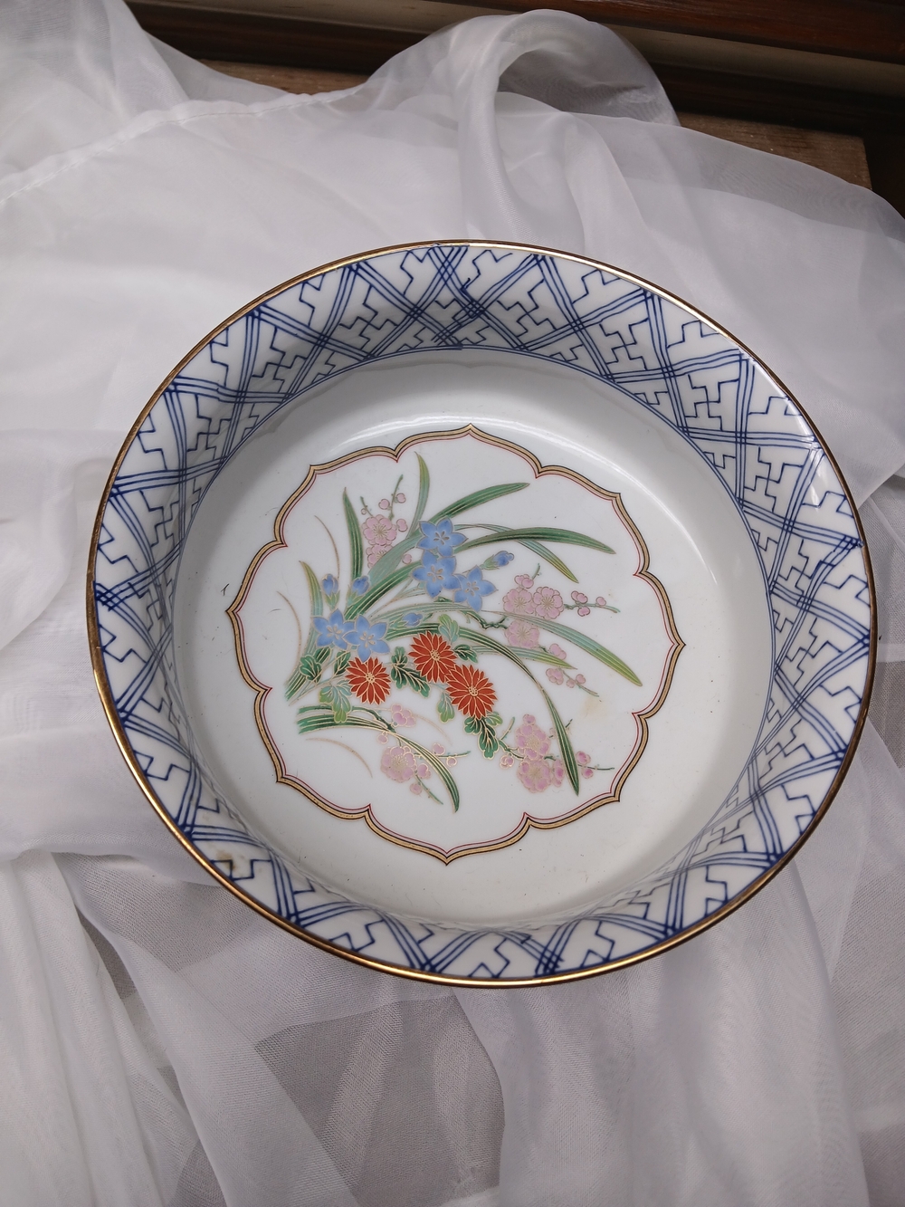 Floral Porcelain Serving Bowl - Blue & Multicolor